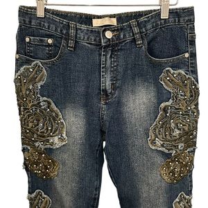 B&C Black Cat Fashion Embroidered Bling Jeans 30